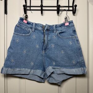 Hollister Blue Denim Shorts with Floral Embroidery